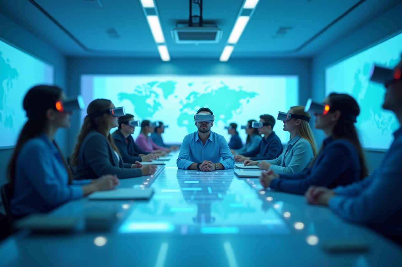 Futuristic classroom with VR learning